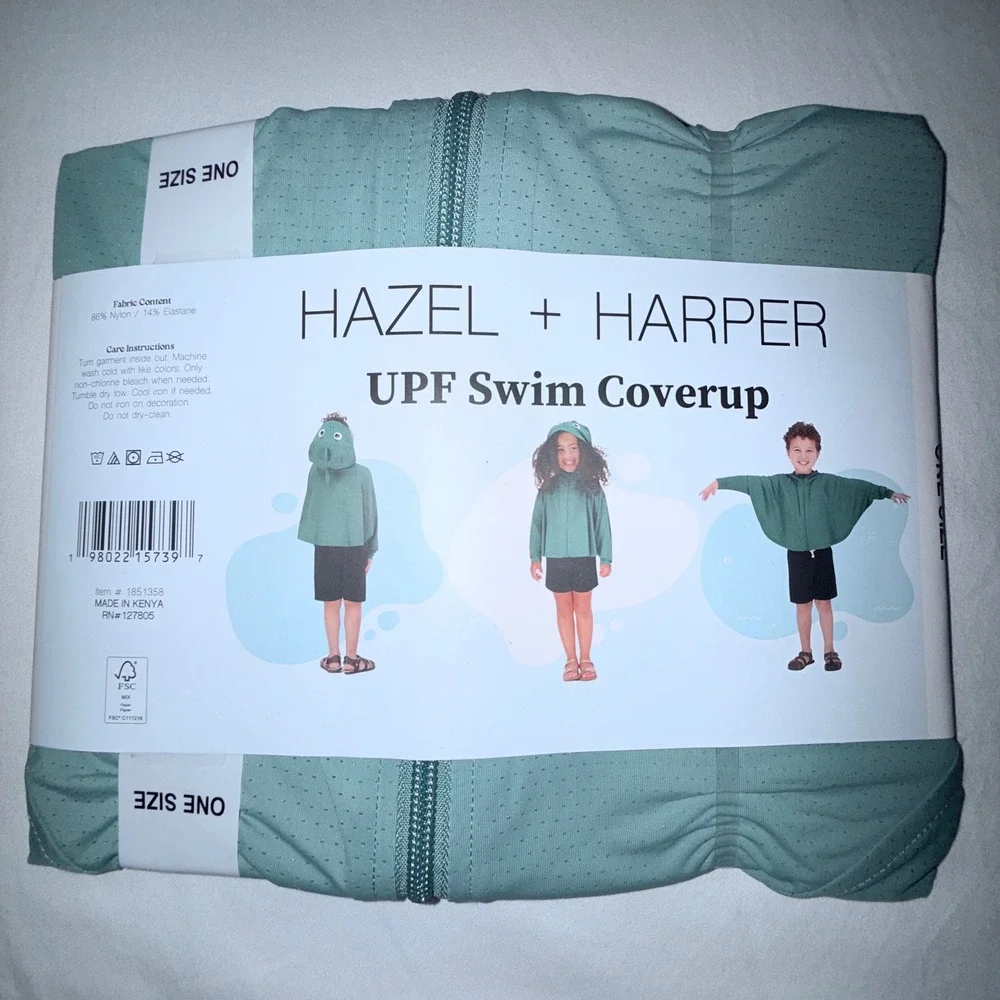 Hazel + Harper UPF Swim Coverup Kids 2T-4T‎ Green New Hooded Zip Rash Guard